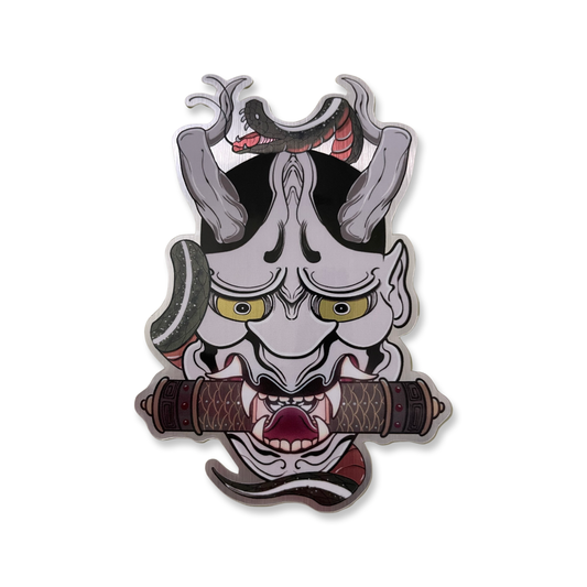 Hannya Snake Brushed Aluminum Sticker